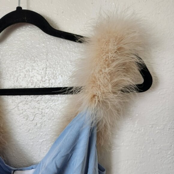 SLEEPER Voulez Vous Dancer Dress Small Baby Blue Slip Dress Feather Straps - Picture 6 of 12